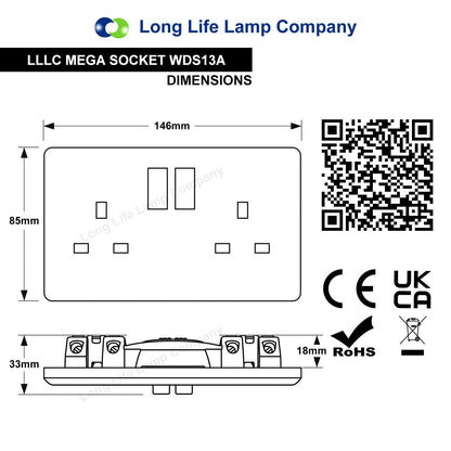 13A Double Switch Plug Socket 2 Gang Wall Outlet 2 Pack or 5 Pack - Energy Light Bulbs - Free delivery on all orders