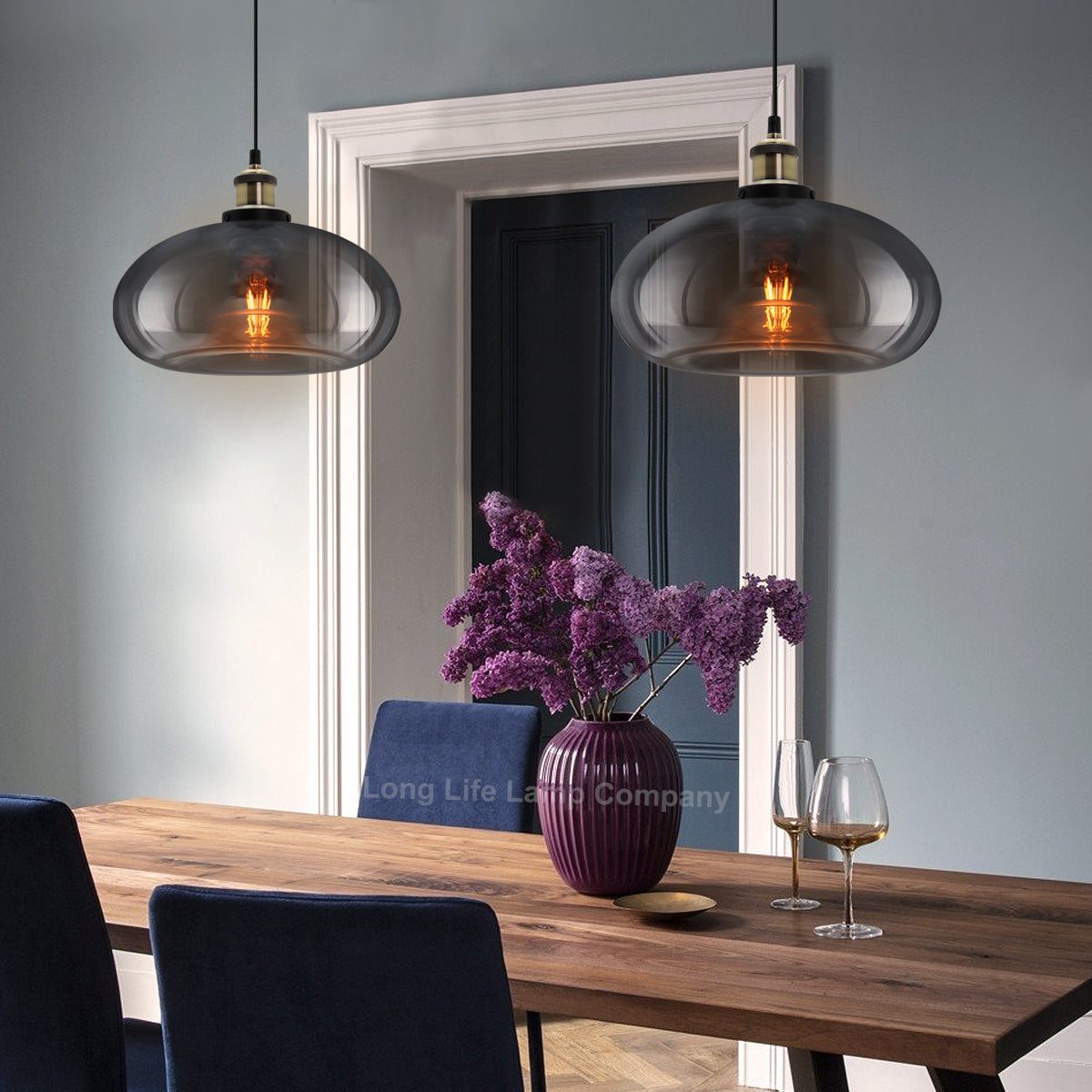 Modern Vintage Smoked Grey Glass Ceiling Pendant Light M0198