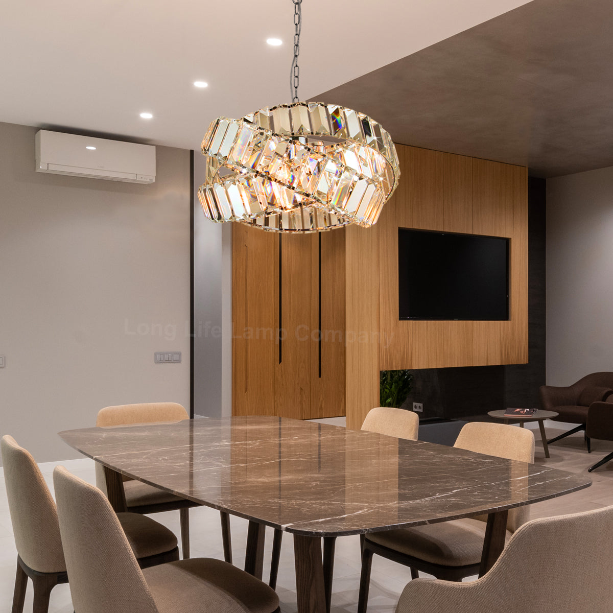 Modern Ceiling Crystal Chandelier Pendant Light Chrome Fixture Glass 3 Rings H3064