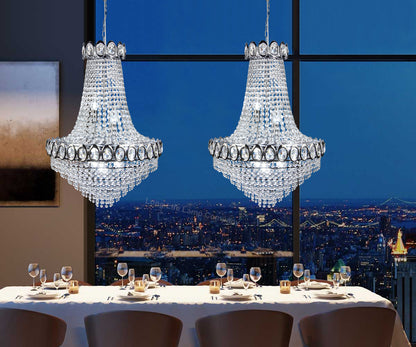 Large Ceiling Crystal Pendant Chandelier Suspended Chrome Frame Cascading Droplets