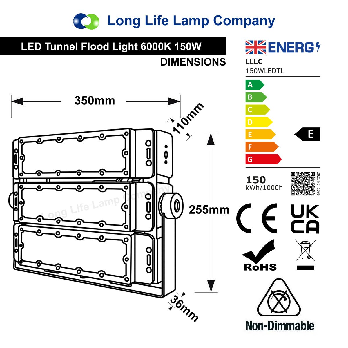 150w LED Tunnel Light High Brightness Security Flood Light IP65 6000K - Energy Light Bulbs - Free delivery on all orders