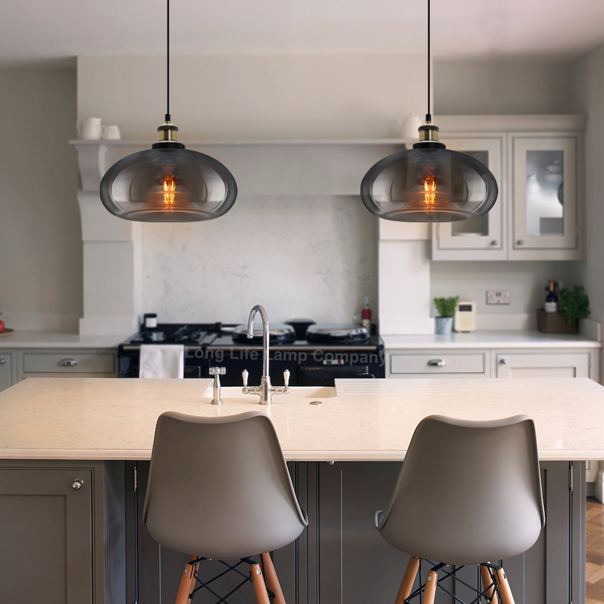 Modern Vintage Smoked Grey Glass Ceiling Pendant Light M0198