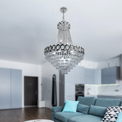 Large Ceiling Crystal Pendant Chandelier Suspended Chrome Frame Cascading Droplets