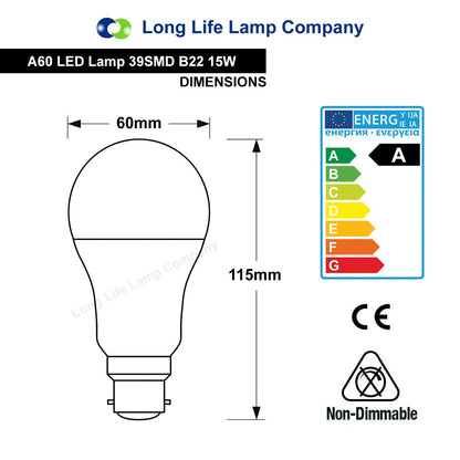 15w GLS LED Light Bulb B22 Bayonet Cool White A60 - Energy Light Bulbs - Free delivery on all orders