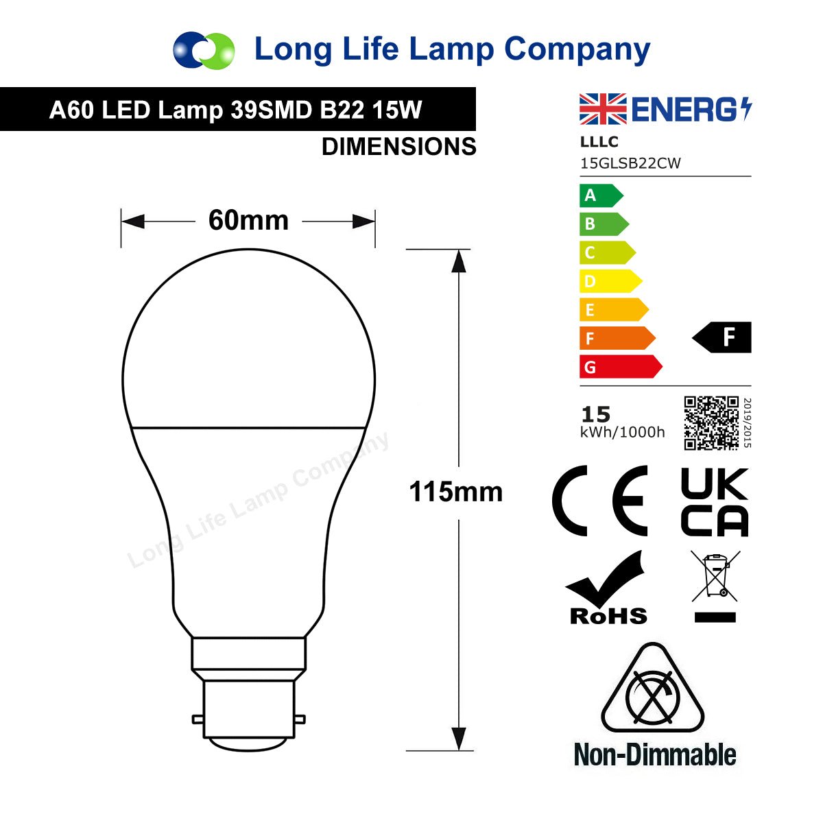 15w GLS LED Light Bulb B22 Bayonet Cool White A60 - Free delivery on all orders