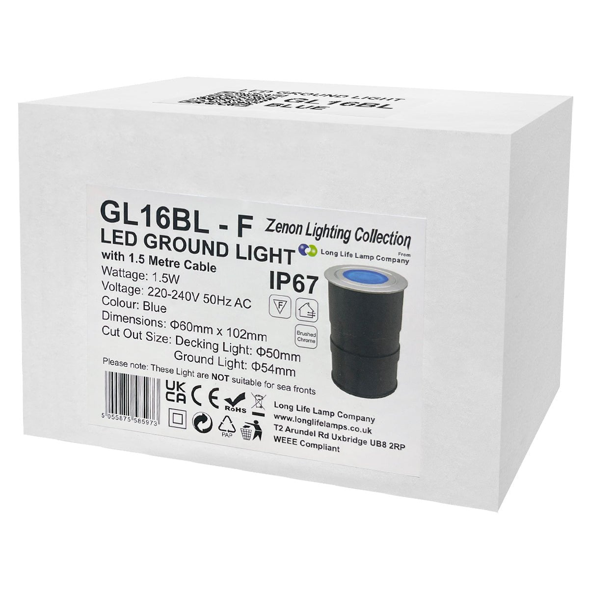 1.5W LED Ground Light Brushed Chrome IP67 Blue GL16BL - Energy Light Bulbs - Free delivery on all orders