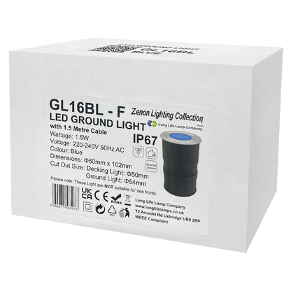1.5W LED Ground Light Brushed Chrome IP67 Blue GL16BL - Energy Light Bulbs - Free delivery on all orders