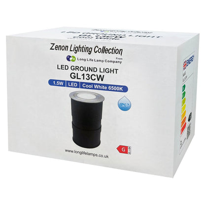 1.5W LED Ground Light Brushed Chrome IP67 Cool White 6500K GL13CW - Energy Light Bulbs - Free delivery on all orders
