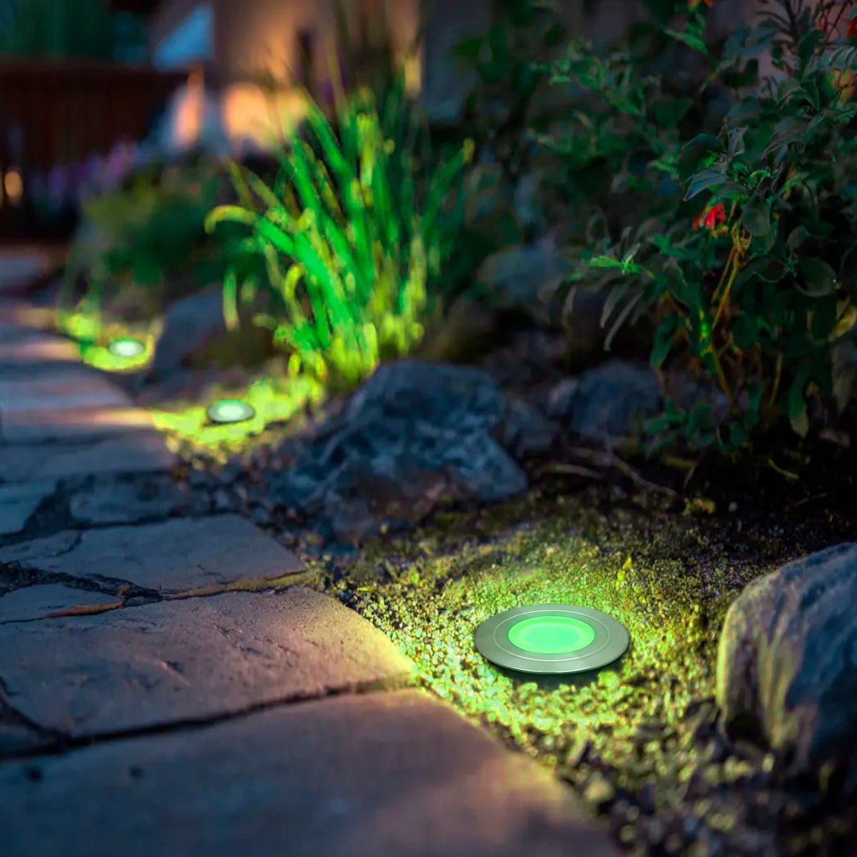 1.5W LED Ground Light Brushed Chrome IP67 Green GL15G - Energy Light Bulbs - Free delivery on all orders