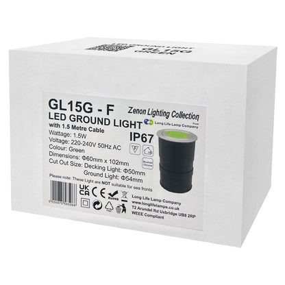 1.5W LED Ground Light Brushed Chrome IP67 Green GL15G - Energy Light Bulbs - Free delivery on all orders