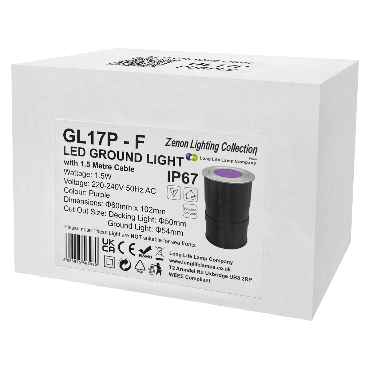 1.5W LED Ground Light Brushed Chrome IP67 Purple GL17P - Energy Light Bulbs - Free delivery on all orders