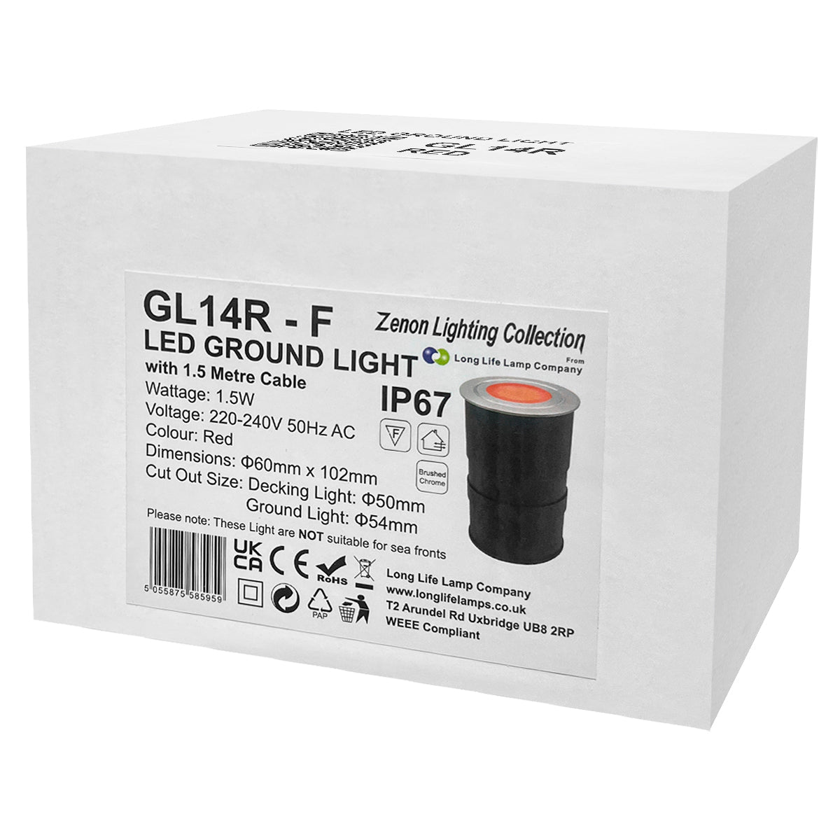 1.5W LED Ground Light Brushed Chrome IP67 Red GL14R - Energy Light Bulbs - Free delivery on all orders