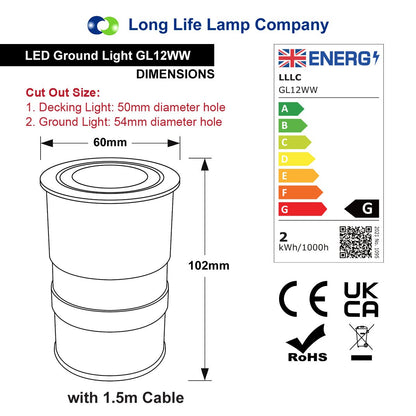 1.5W LED Ground Light Brushed Chrome IP67 Warm White 3000K - Energy Light Bulbs - Free delivery on all orders