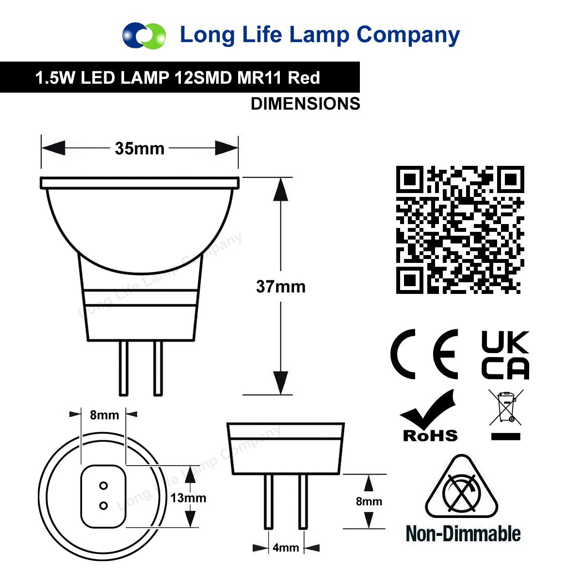 1.5w LED Red Light Bulb Spot Lamp MR11 - Energy Light Bulbs - Free delivery on all orders