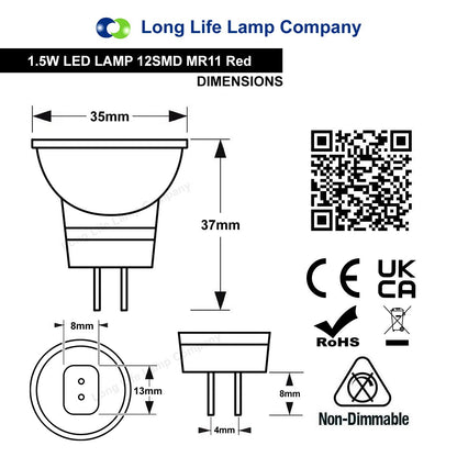 1.5w LED Red Light Bulb Spot Lamp MR11 - Energy Light Bulbs - Free delivery on all orders