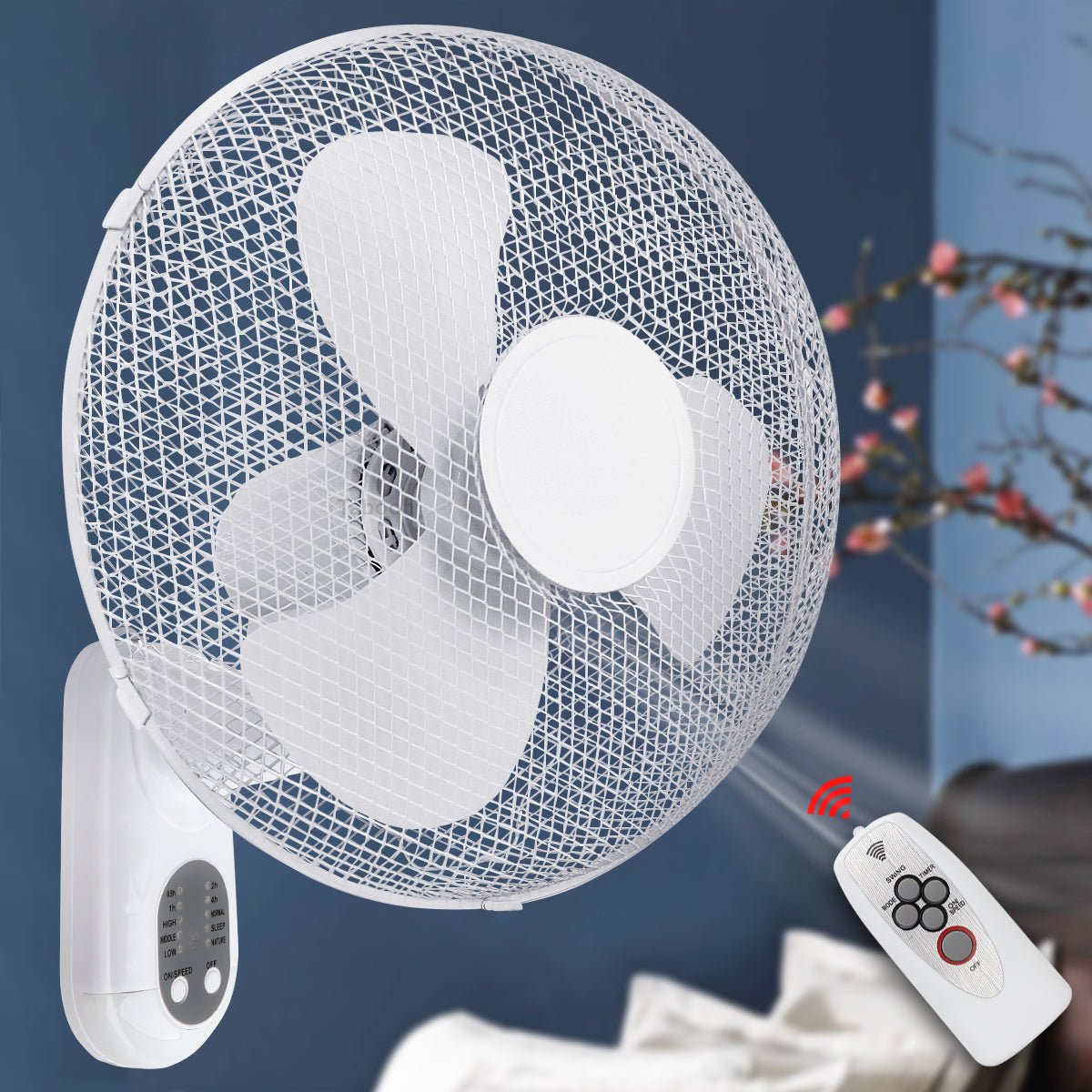 16 Inch Oscillating Wall Fan with Remote, Timer & 3 Speeds - Energy Light Bulbs - Free delivery on all orders