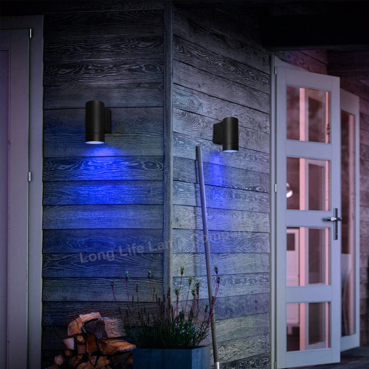 Outdoor Single Black Wall Light IP65 ZLC018 with Coloured LED GU10 Blue, Red, Green, Yellow