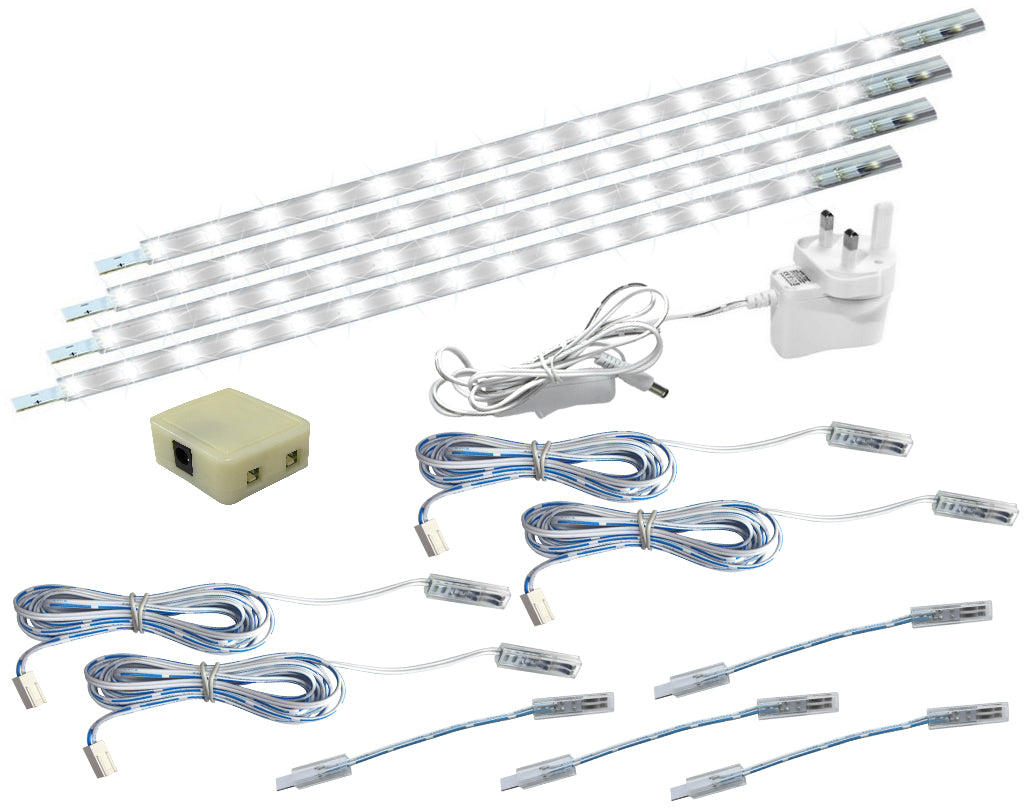 4 x 30cm Plug In LED Under Kitchen Cupboard Cabinet Strip Light Daylight White