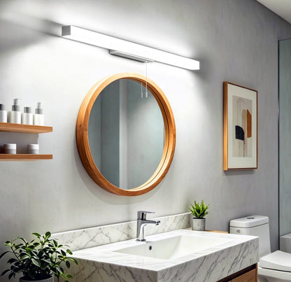 Angled view of 16W LED mirror light showing fixture design and finish