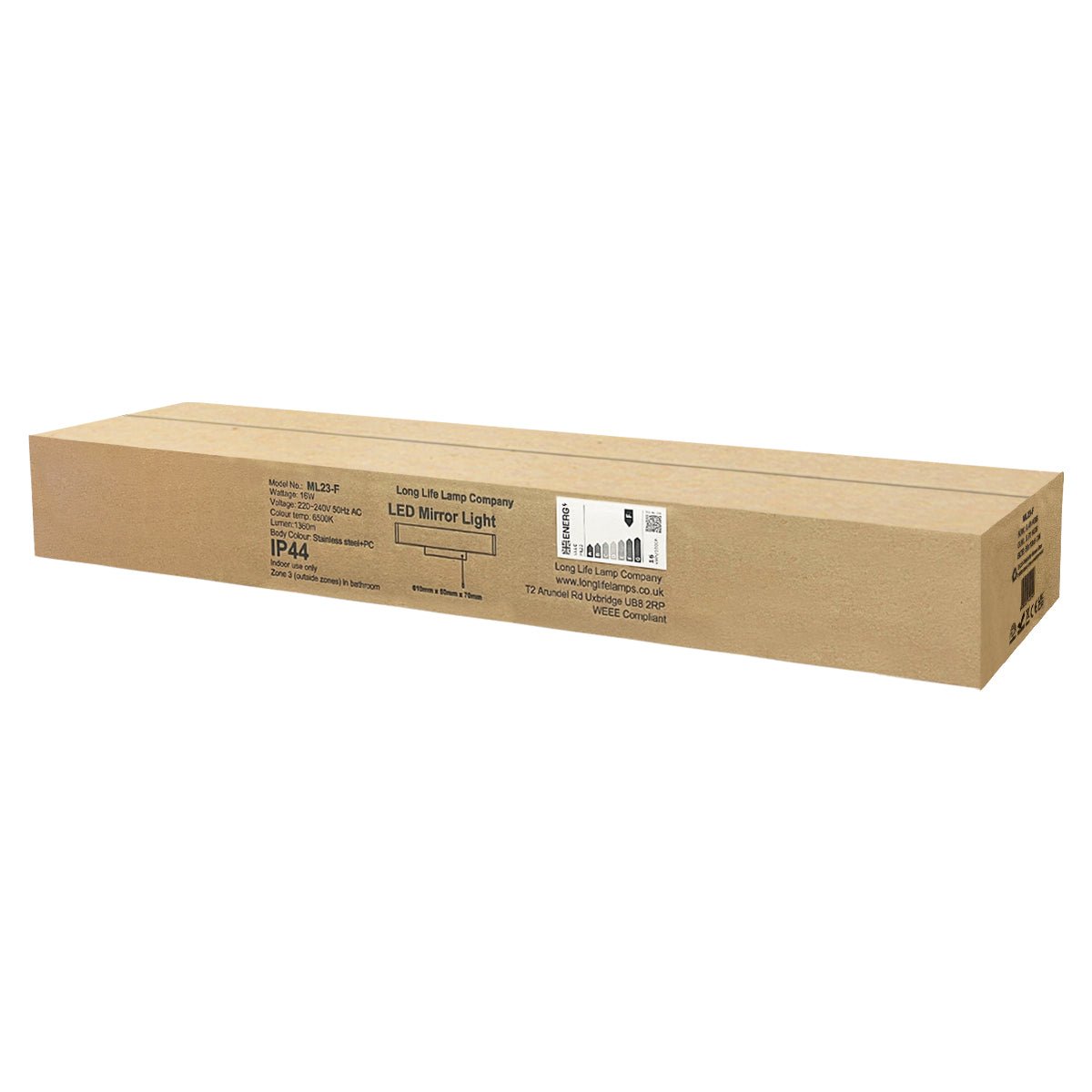 Bathroom mirror light packaging and product contents overview