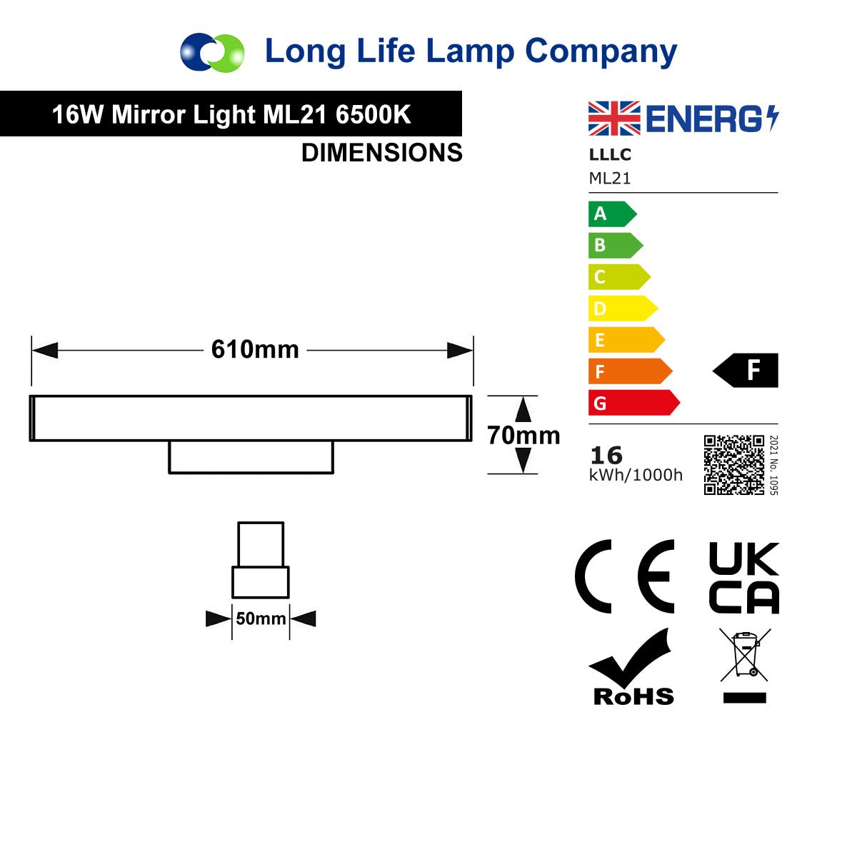 16W LED Bathroom Mirror Light Cool White IP44 - Energy Light Bulbs - Free delivery on all orders
