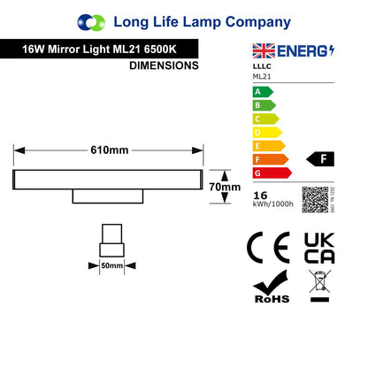 16W LED Bathroom Mirror Light Cool White IP44 - Energy Light Bulbs - Free delivery on all orders