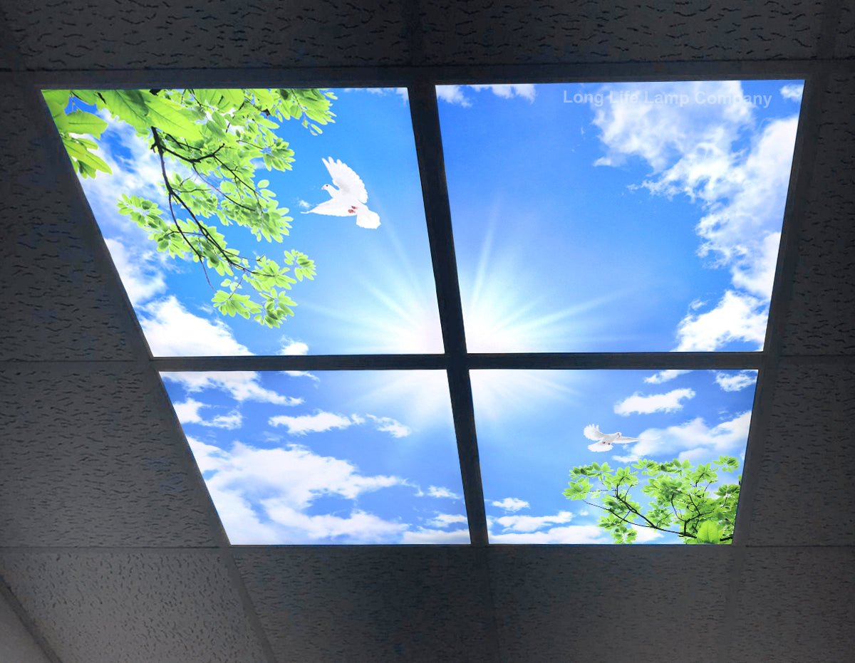 175W 4 Set Blue Sky LED Ceiling Recessed Panel 600 x 600 Sun Birds Cloud Sky Scene - Energy Light Bulbs - Free delivery on all orders