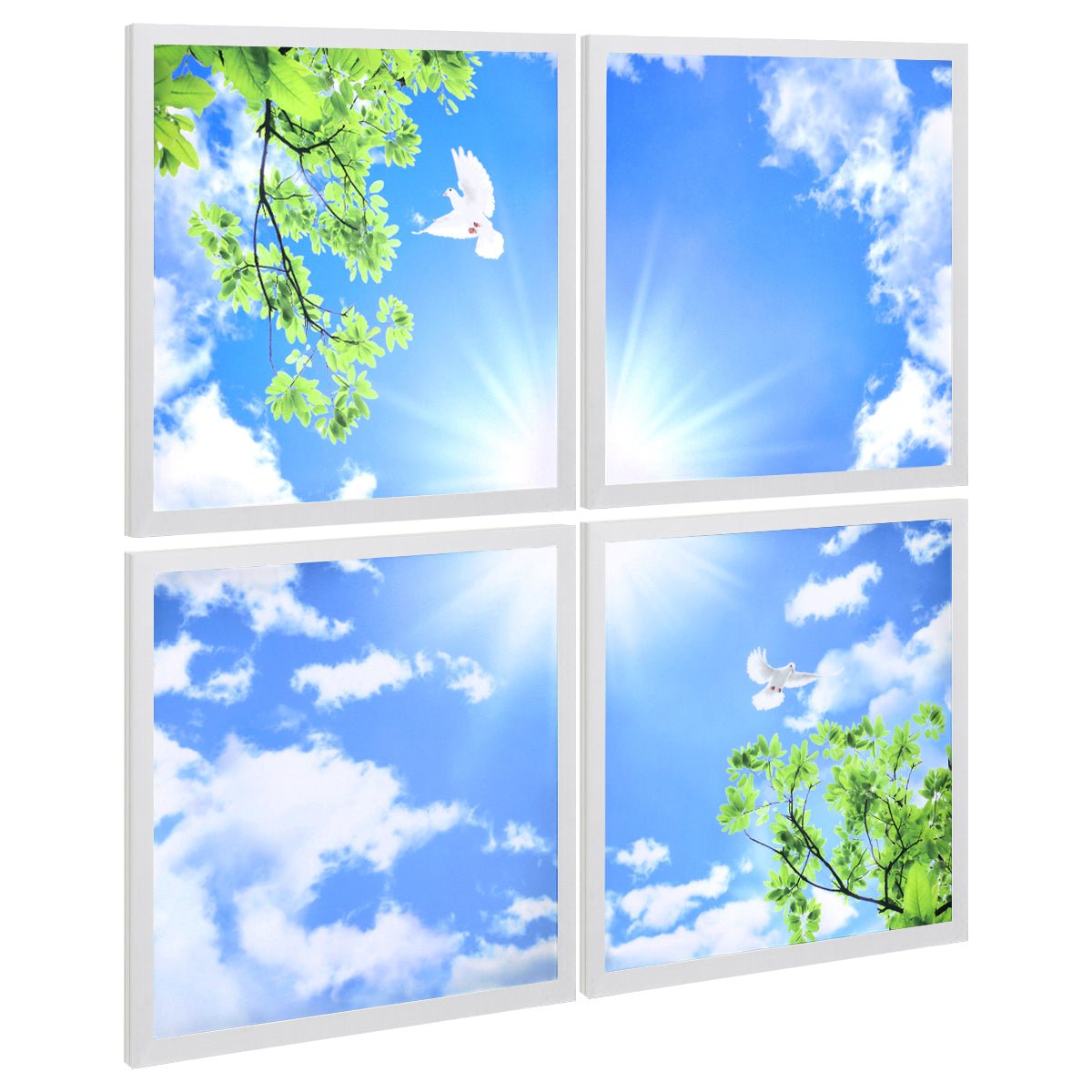 175W 4 Set Blue Sky LED Ceiling Recessed Panel 600 x 600 Sun Birds Cloud Sky Scene - Energy Light Bulbs - Free delivery on all orders