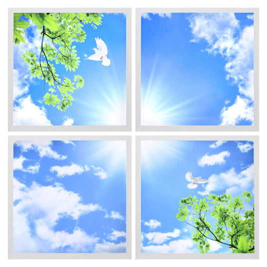 175W 4 Set Blue Sky LED Ceiling Recessed Panel 600 x 600 Sun Birds Cloud Sky Scene - Energy Light Bulbs - Free delivery on all orders
