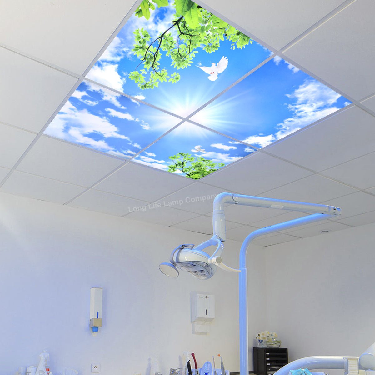 175W 4 Set Blue Sky LED Ceiling Recessed Panel 600 x 600 Sun Birds Cloud Sky Scene - Energy Light Bulbs - Free delivery on all orders