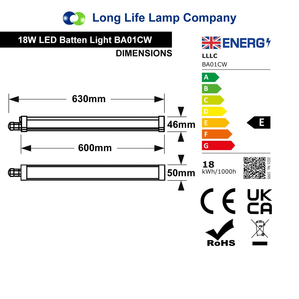 18w 2ft Industrial LED Batten Tube Light IP Rated Cool White T8 Fluorescent Replacement - Energy Light Bulbs - Free delivery on all orders