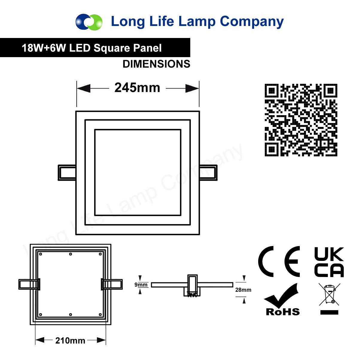 18w + 6w Square Recessed LED Ceiling Panel Light Dual Colour Cool White/Blue - Free delivery on all orders