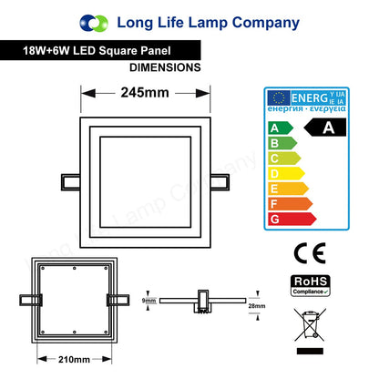 18w + 6w Square Recessed LED Ceiling Panel Light Dual Colour Cool White/Blue - Energy Light Bulbs - Free delivery on all orders