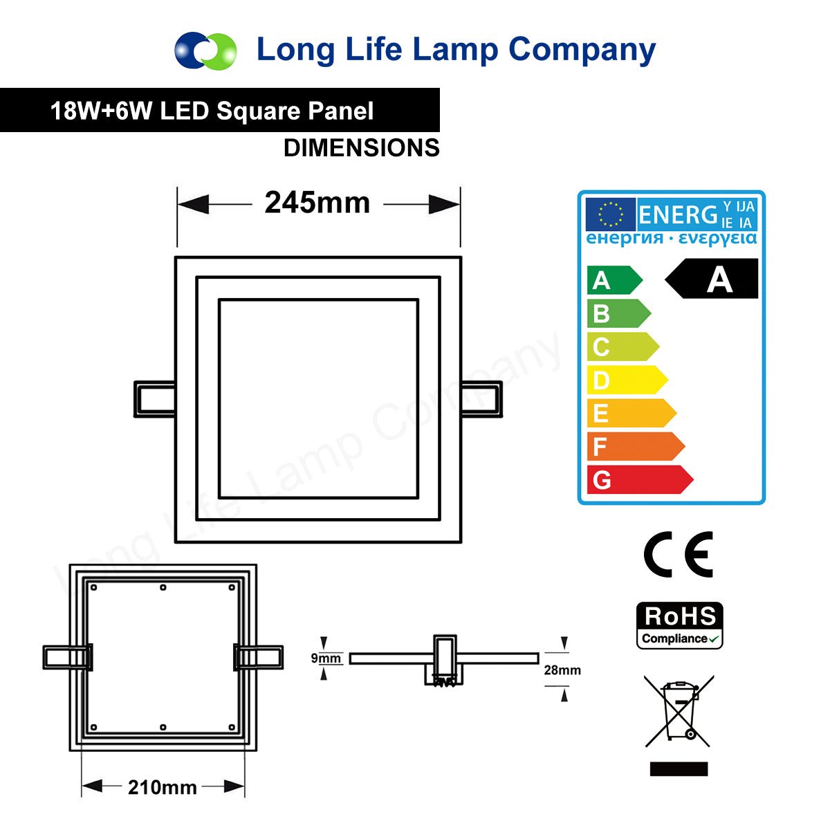 18w + 6w Square Recessed LED Ceiling Panel Light Dual Colour Cool White/Red - Energy Light Bulbs - Free delivery on all orders