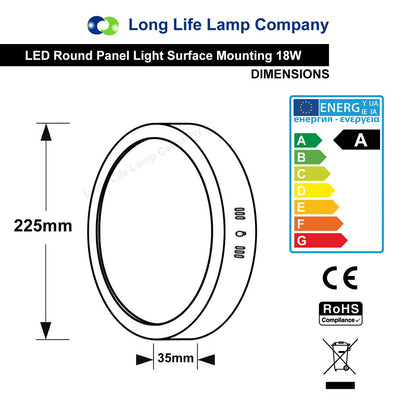 18w LED 6500K Round Surface Mount Ceiling Panel Cool White - Energy Light Bulbs - Free delivery on all orders