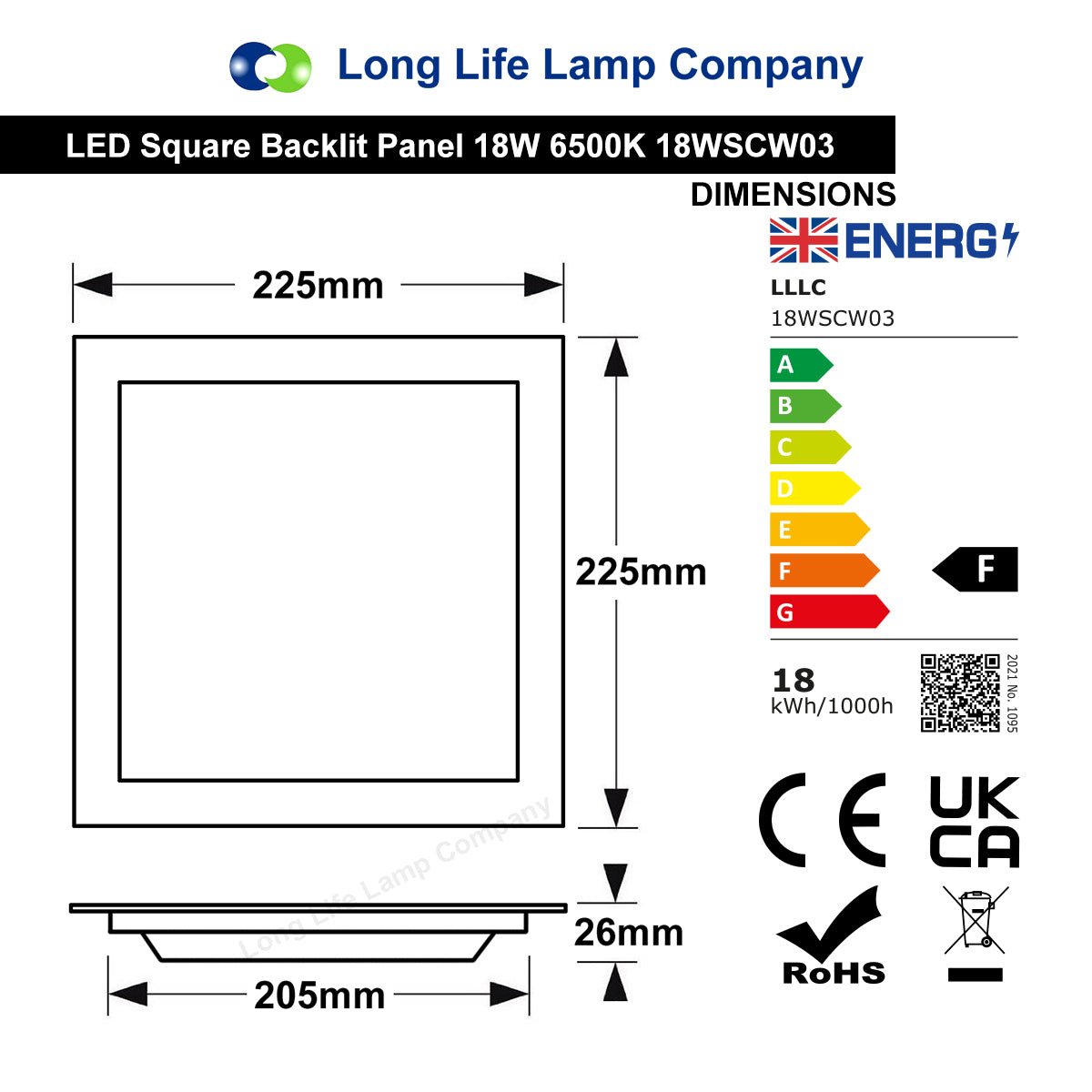 18W LED Back Lit Square Recessed Ceiling Panel Light Cool White 6500k 225 x 225 - Energy Light Bulbs - Free delivery on all orders