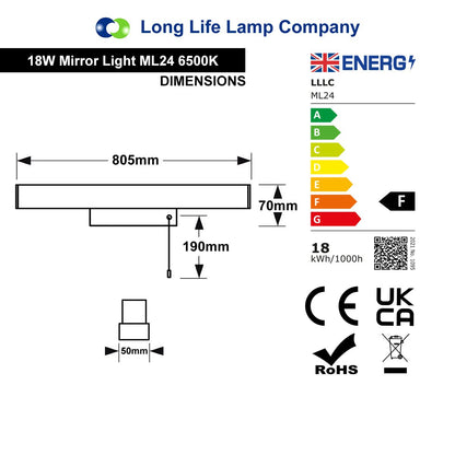 Modern LED bathroom mirror light with 6500K cool white illumination