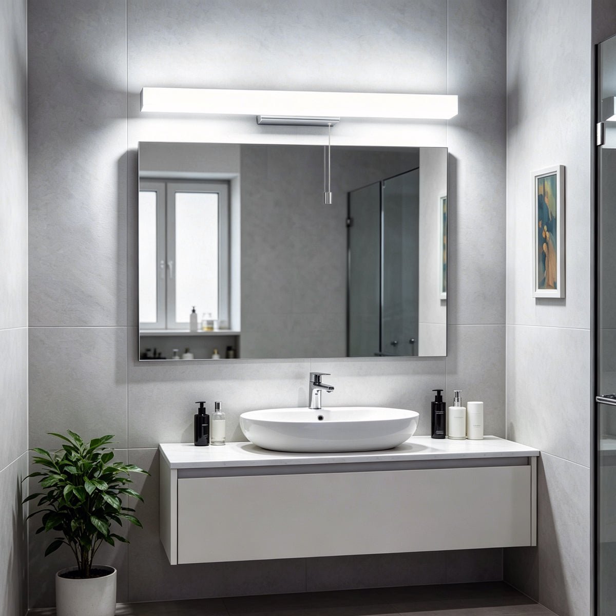 Modern bathroom wall light with integrated LED and IP44 protection