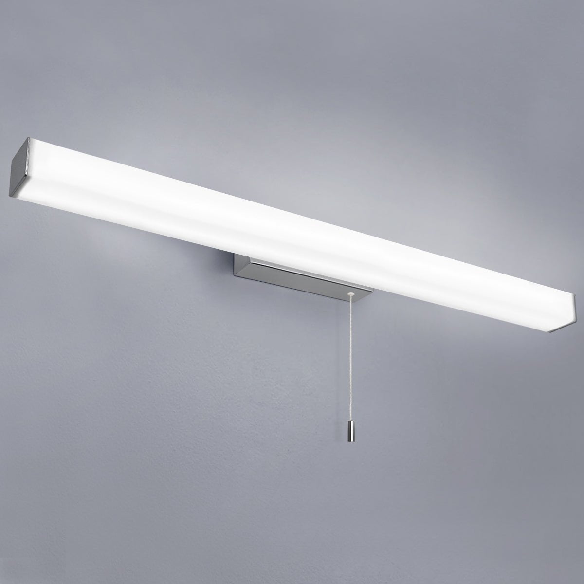 Chrome bathroom mirror light with integrated 18W LED and pull cord switch