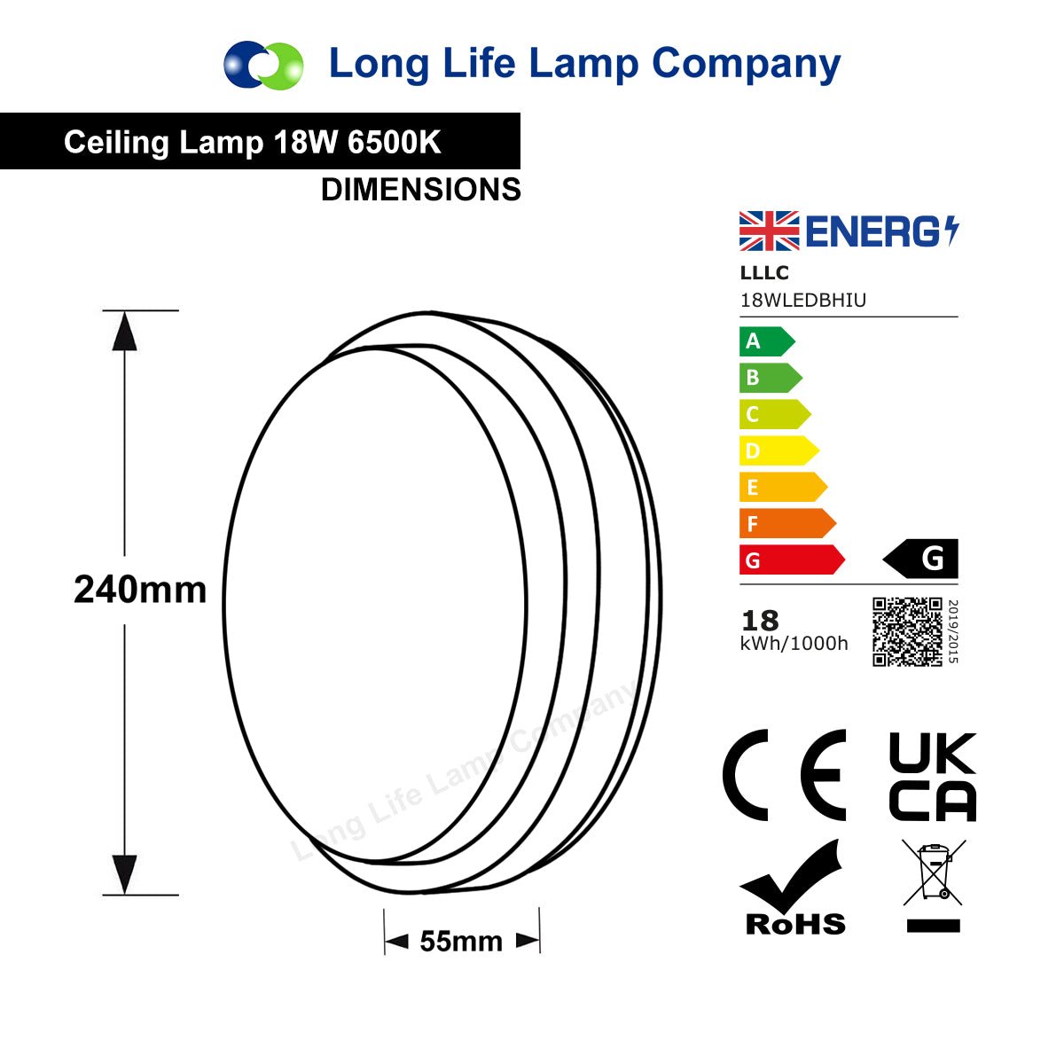 18w LED Bulkhead Ceiling Light Mounted Round Dome Cool White - Energy Light Bulbs - Free delivery on all orders