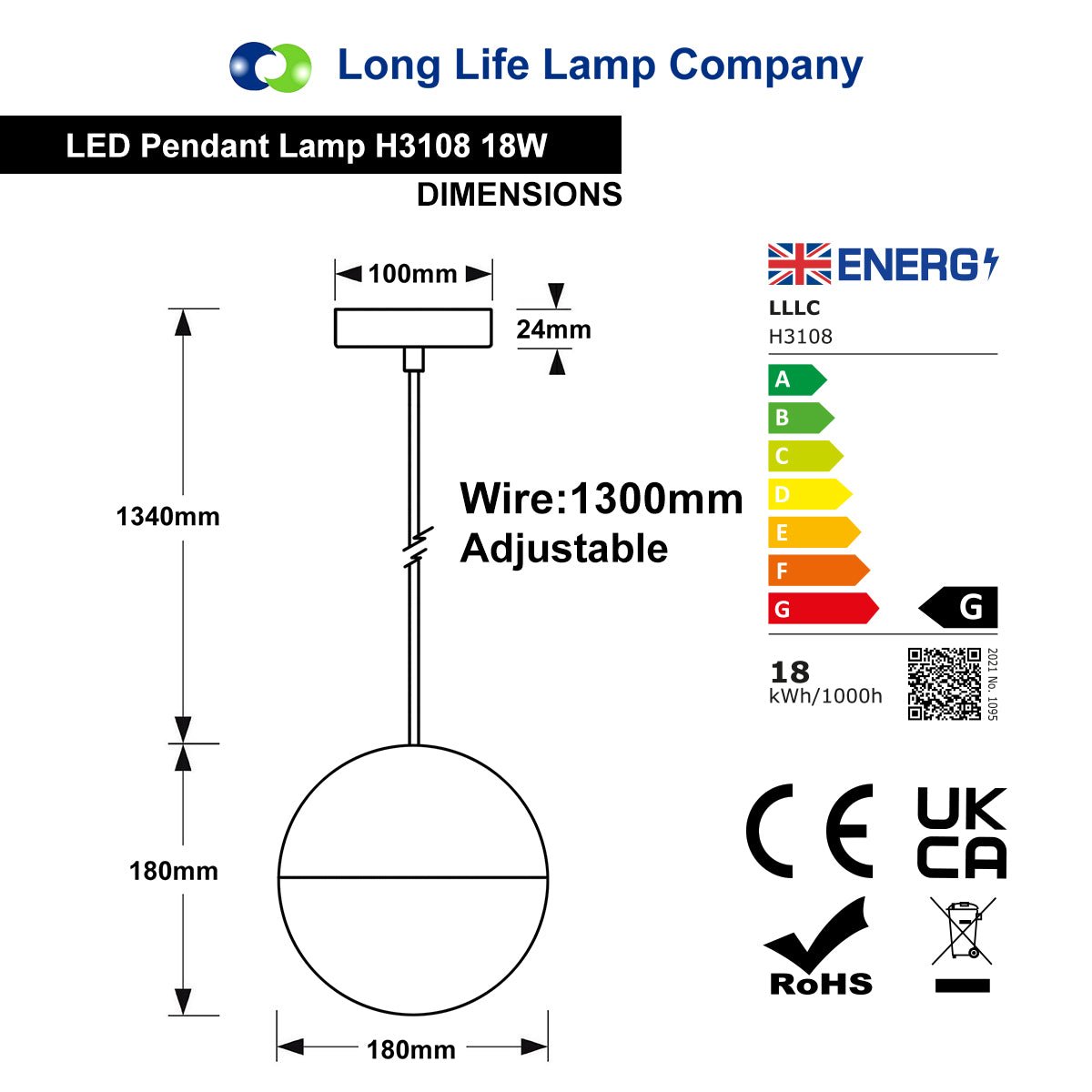 18W LED Ceiling Chrome Glass Globe Pendant Light CCT Natural Cool Warm White H3108 - Free delivery on all orders