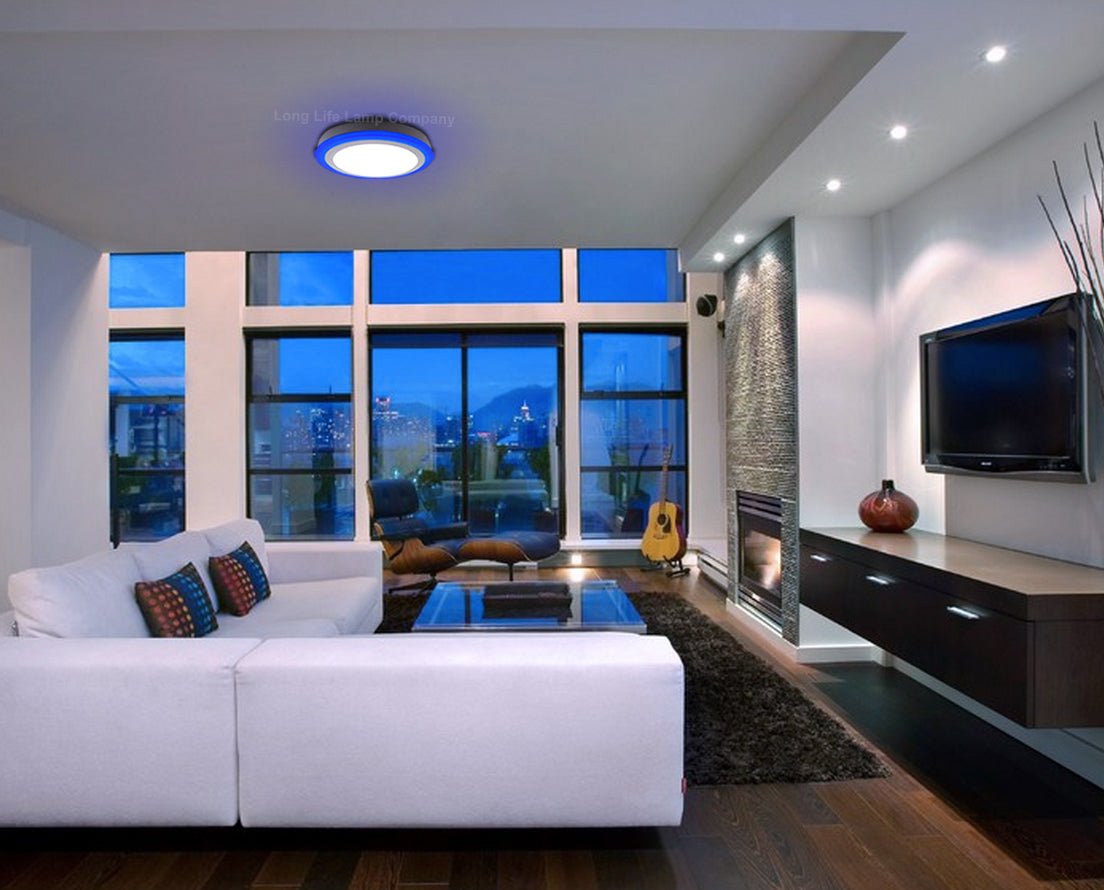 18w LED Ceiling Light Cool White with Blue Ambient Ring Surface Mount - Energy Light Bulbs - Free delivery on all orders