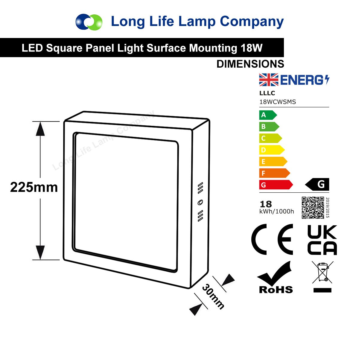 18w LED Cool White Square Surface Mount Ceiling Panel - Energy Light Bulbs - Free delivery on all orders