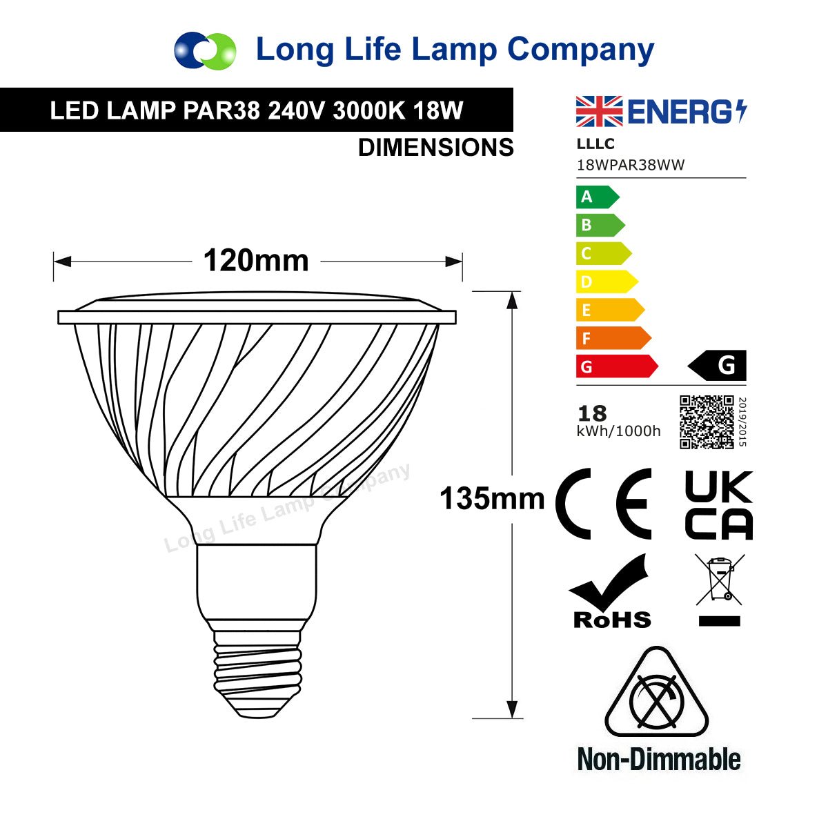 18W LED PAR38 Light Bulb Warm White 3000K E27 - Free delivery on all orders