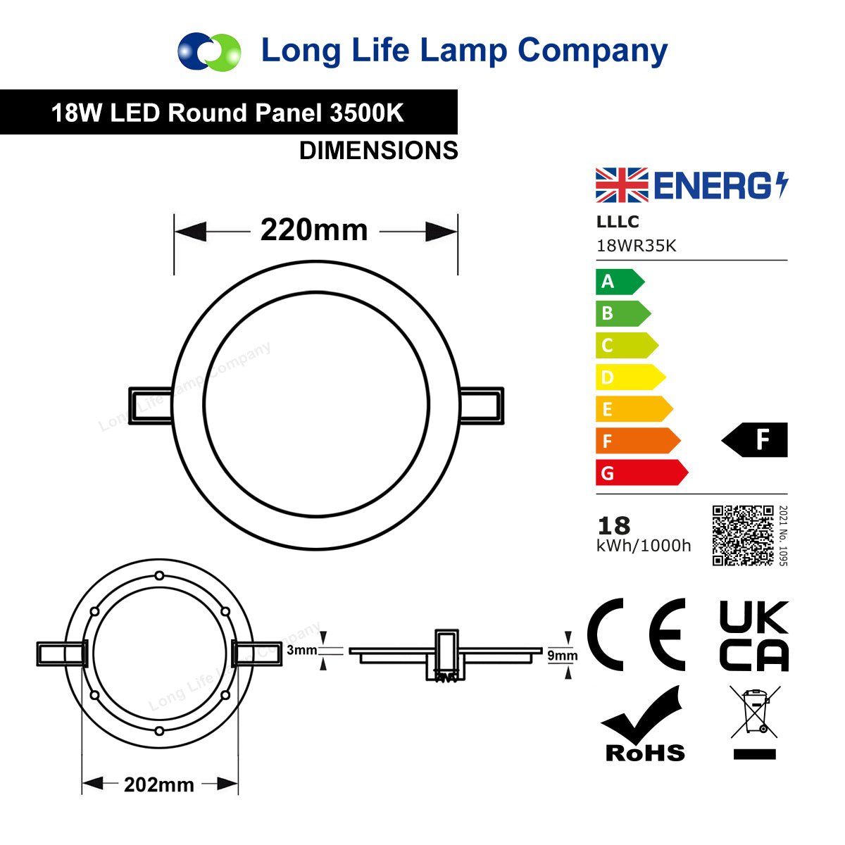 18w LED Round Recessed Ceiling Flat Panel Down Light Ultra Slim 3500K Warm White - Free delivery on all orders