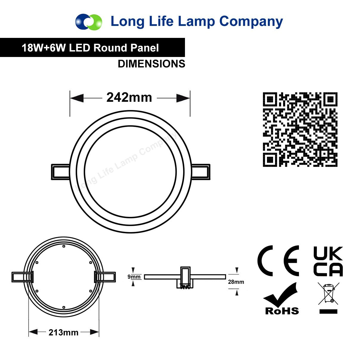 18w LED Round Recessed Ceiling Panel Light Dual Colour Cool White Green Ring - Free delivery on all orders