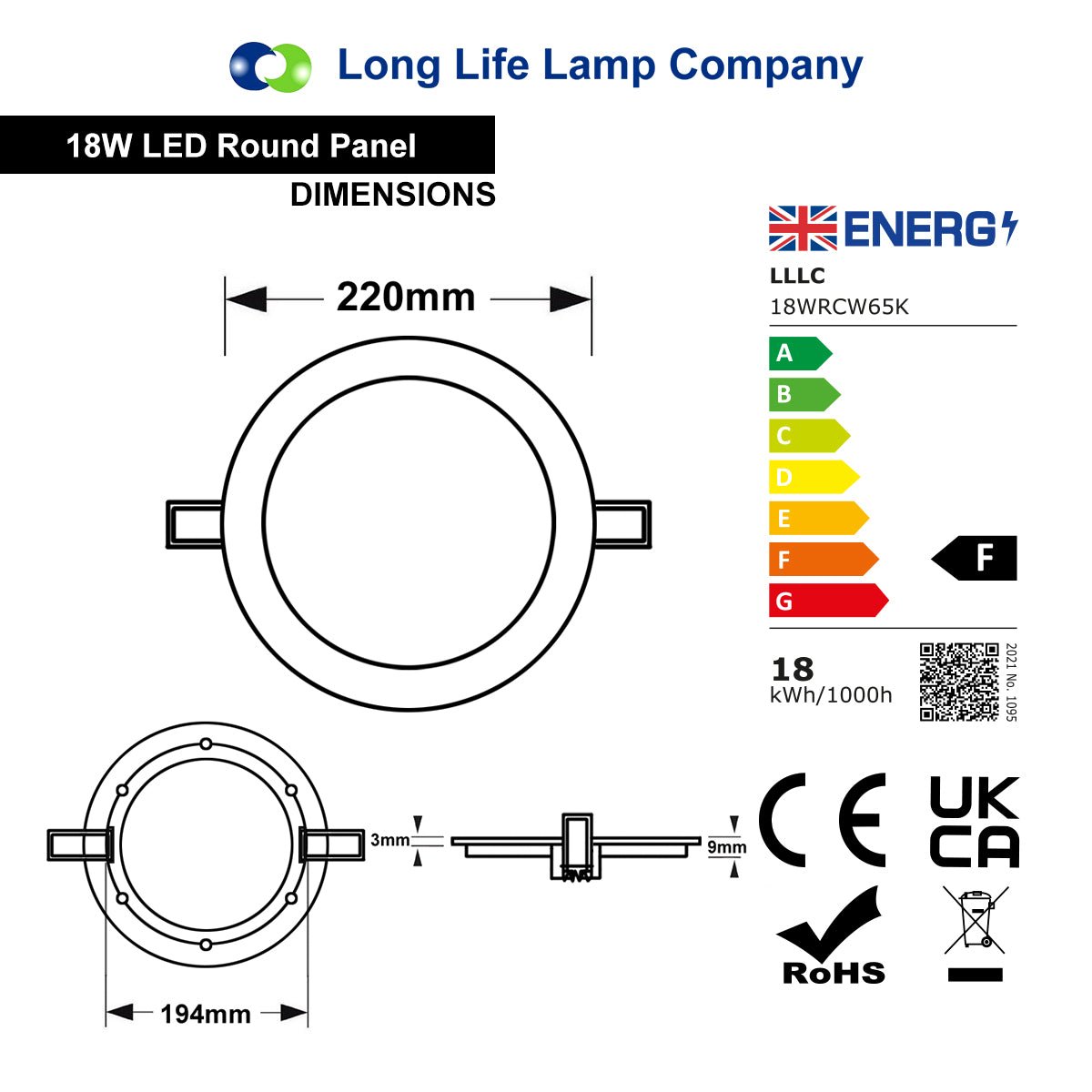 18w LED Round Recessed Ceiling Panel Light Ultra Slim Cool White 6500K - Energy Light Bulbs - Free delivery on all orders