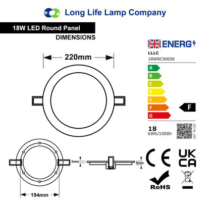 18w LED Round Recessed Ceiling Panel Light Ultra Slim Cool White 6500K - Energy Light Bulbs - Free delivery on all orders