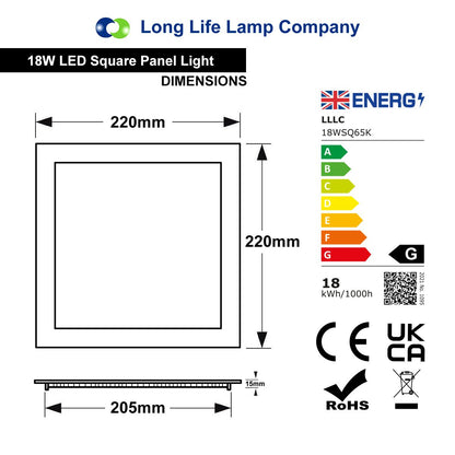 18w LED Square Recessed Ceiling Panel Cool White 6500K - Energy Light Bulbs - Free delivery on all orders