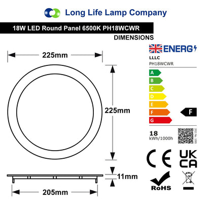 18w Recessed LED Round Panel Light 6500K Continuous Running Hours Philips Driver - Energy Light Bulbs - Free delivery on all orders